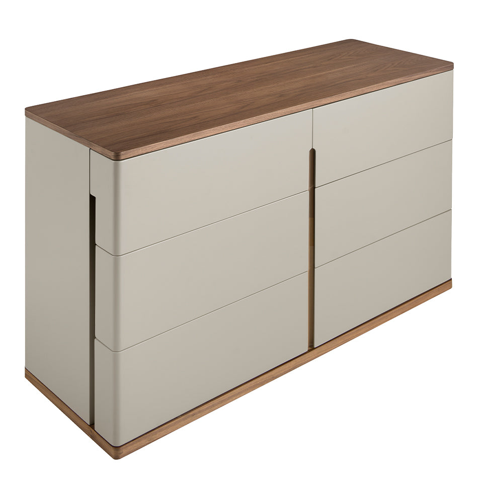 Chest of drawers in grey wood and walnut