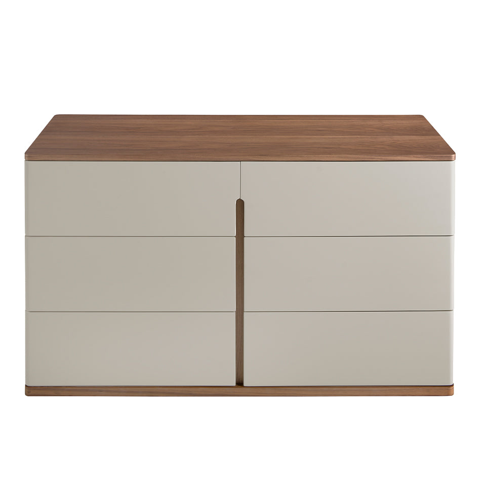 Chest of drawers in grey wood and walnut