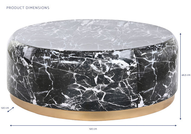 COFFEE TABLE IRON 120X120X46,5 FAUX MARBLE BLACK