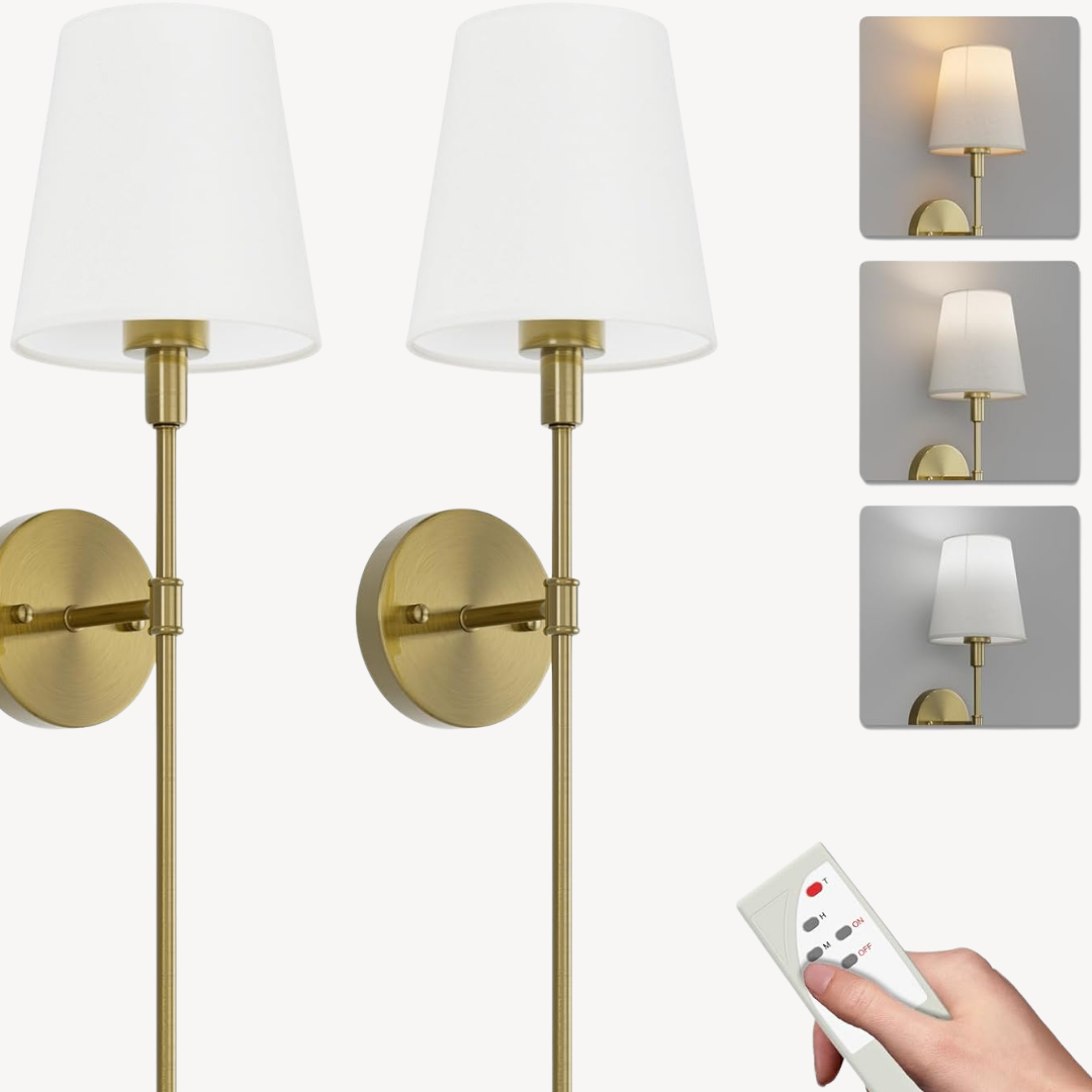 Paquete de 2 apliques de pared inalámbricos dorados
