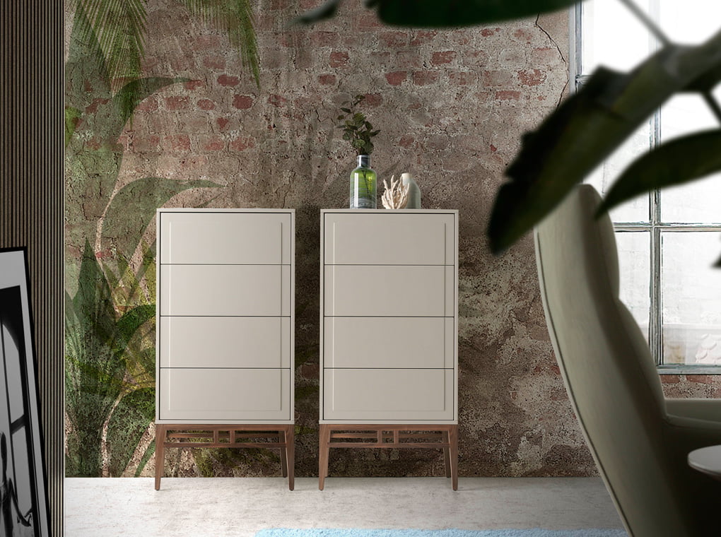 Wooden Chiffonier in Fog and Walnut color