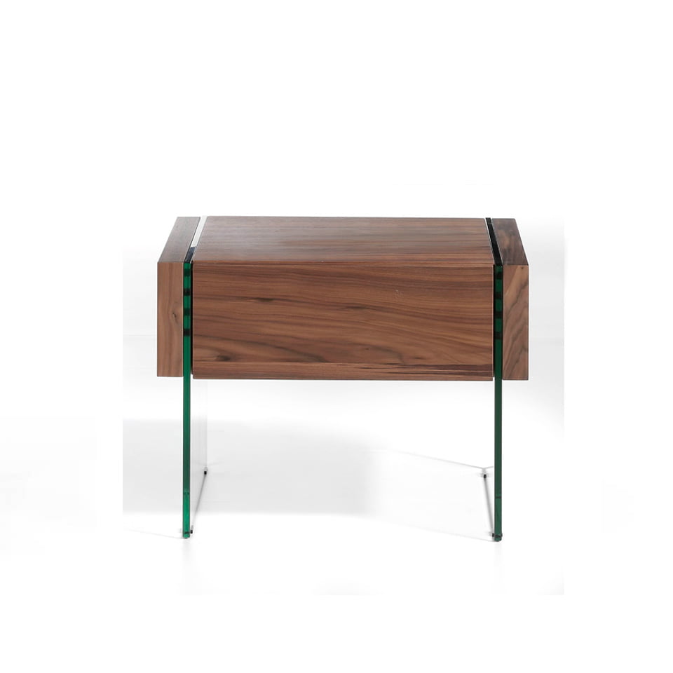 Walnut wood nightstand and tempered glass