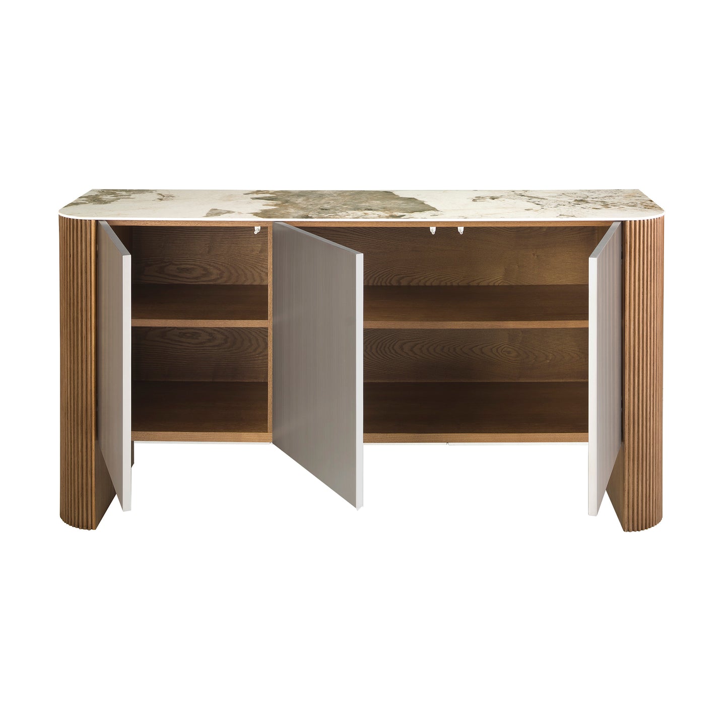 Sideboard silver wood, walnut and porcelain marble top