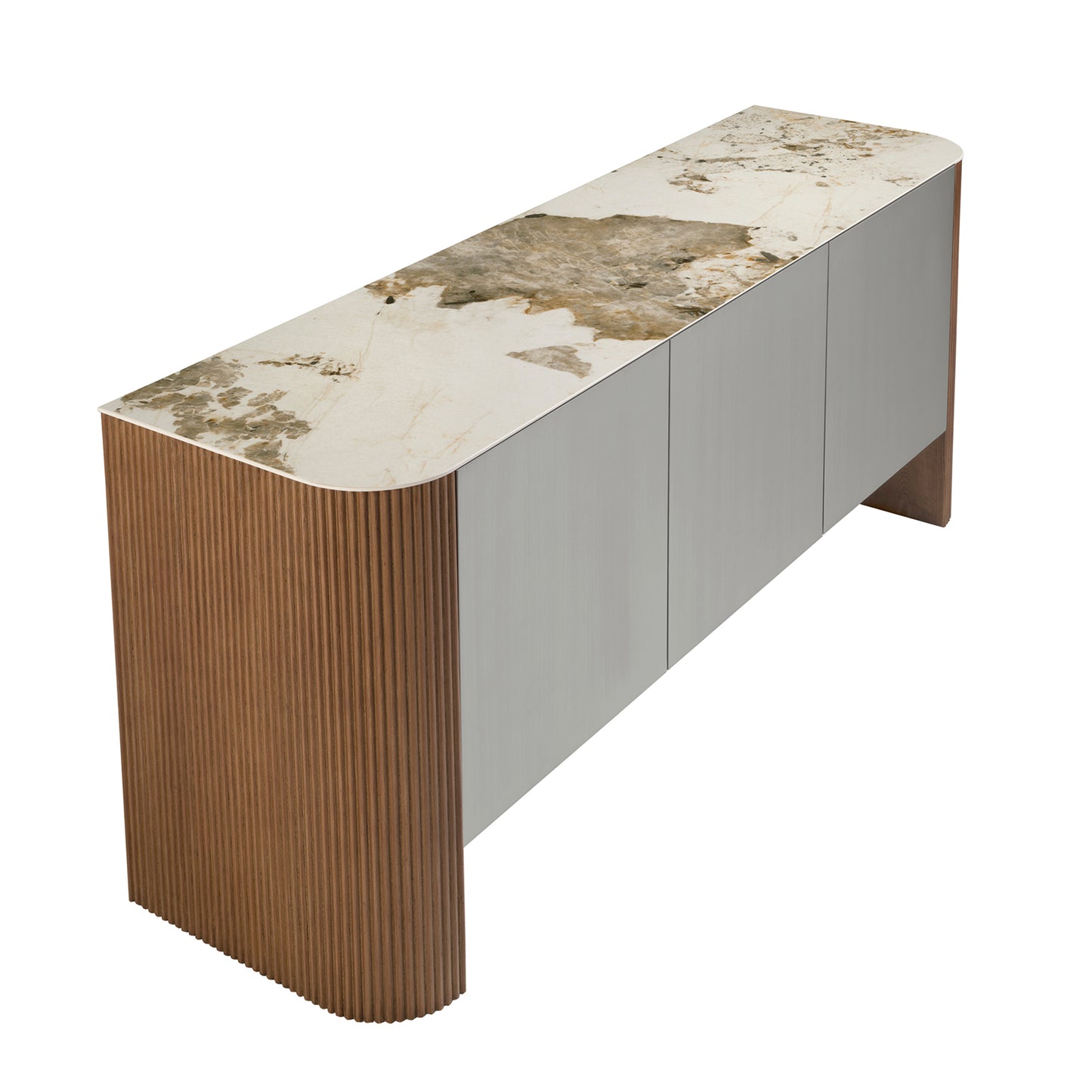 Sideboard silver wood, walnut and porcelain marble top