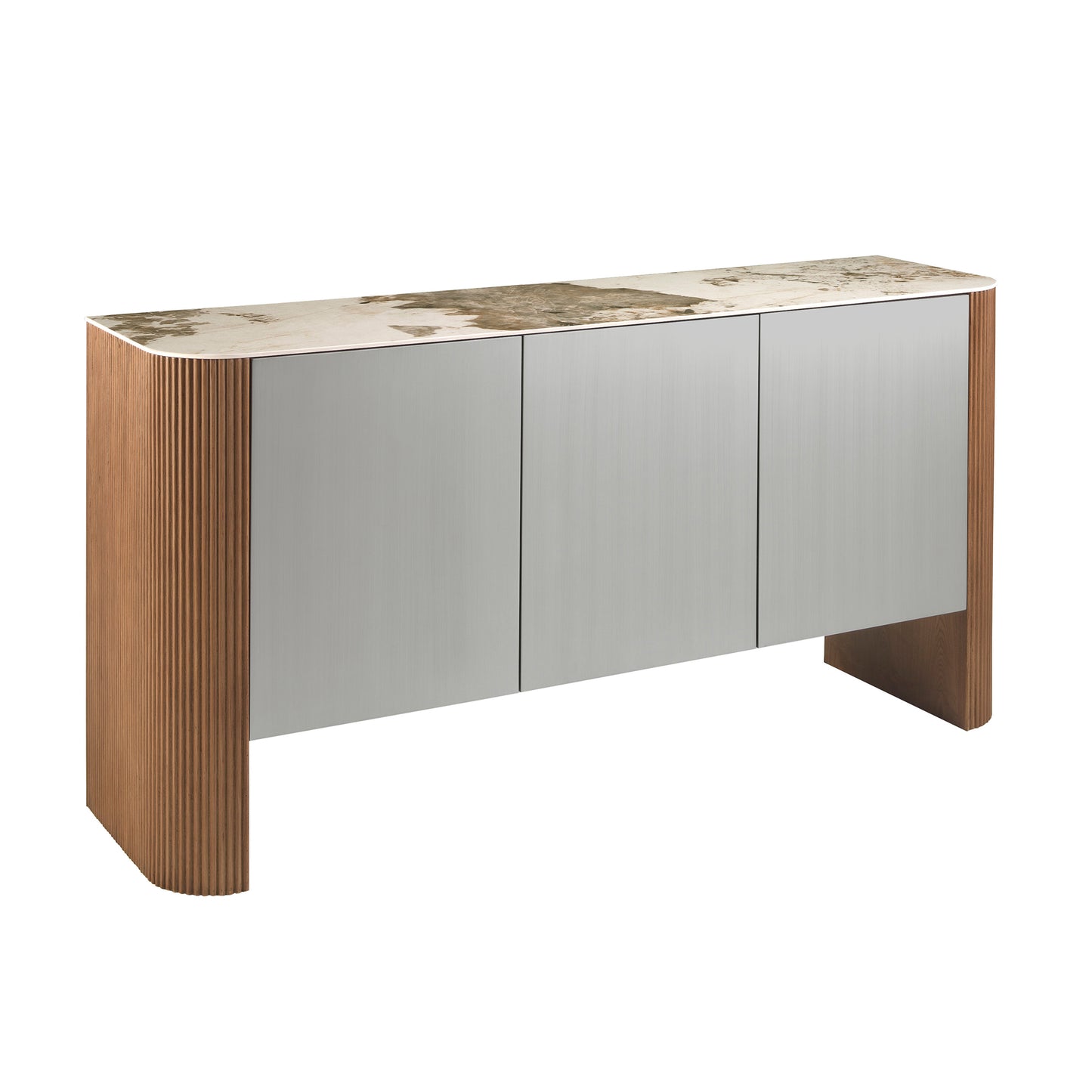 Sideboard silver wood, walnut and porcelain marble top