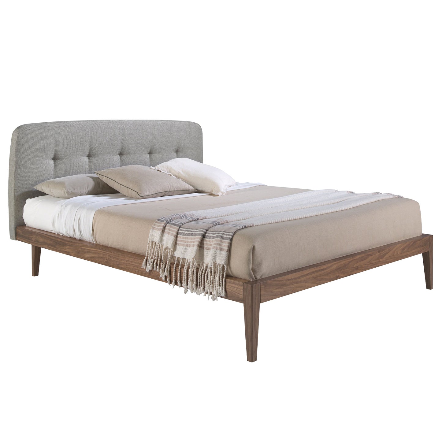 Grey fabric tufted bed 160 x 200