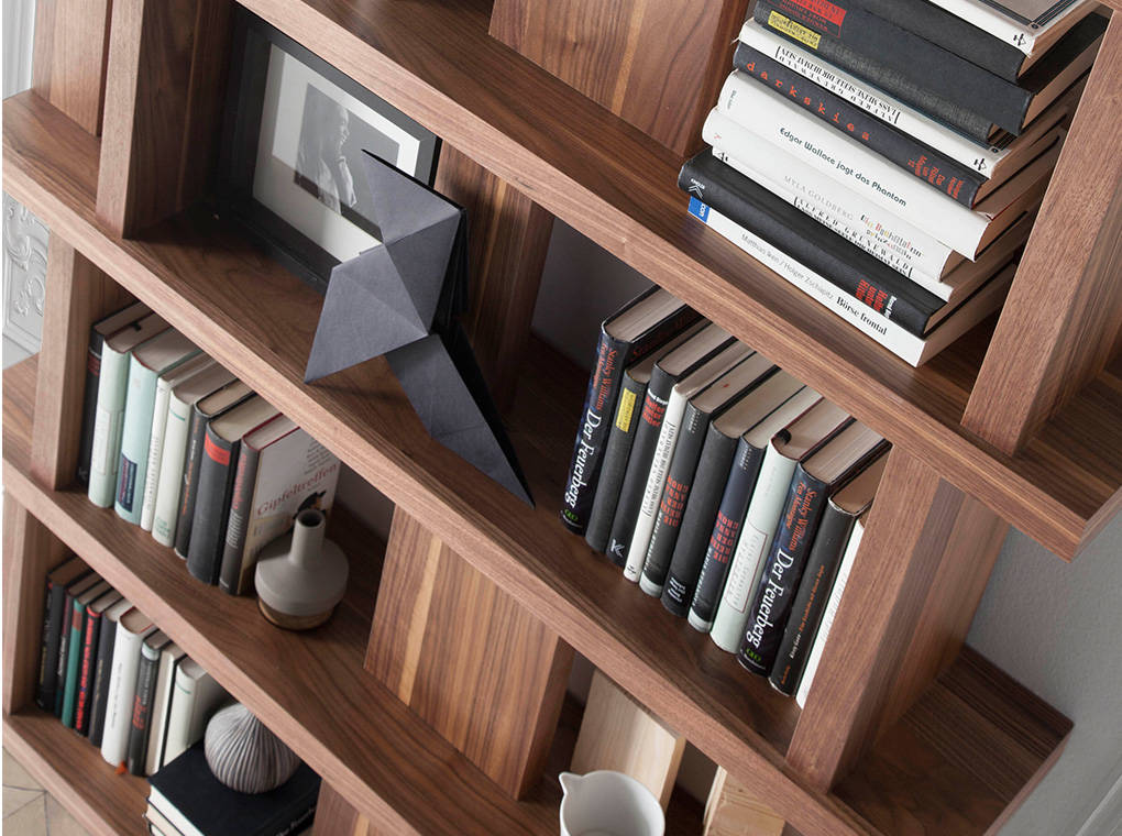 Walnut colored wooden shelf