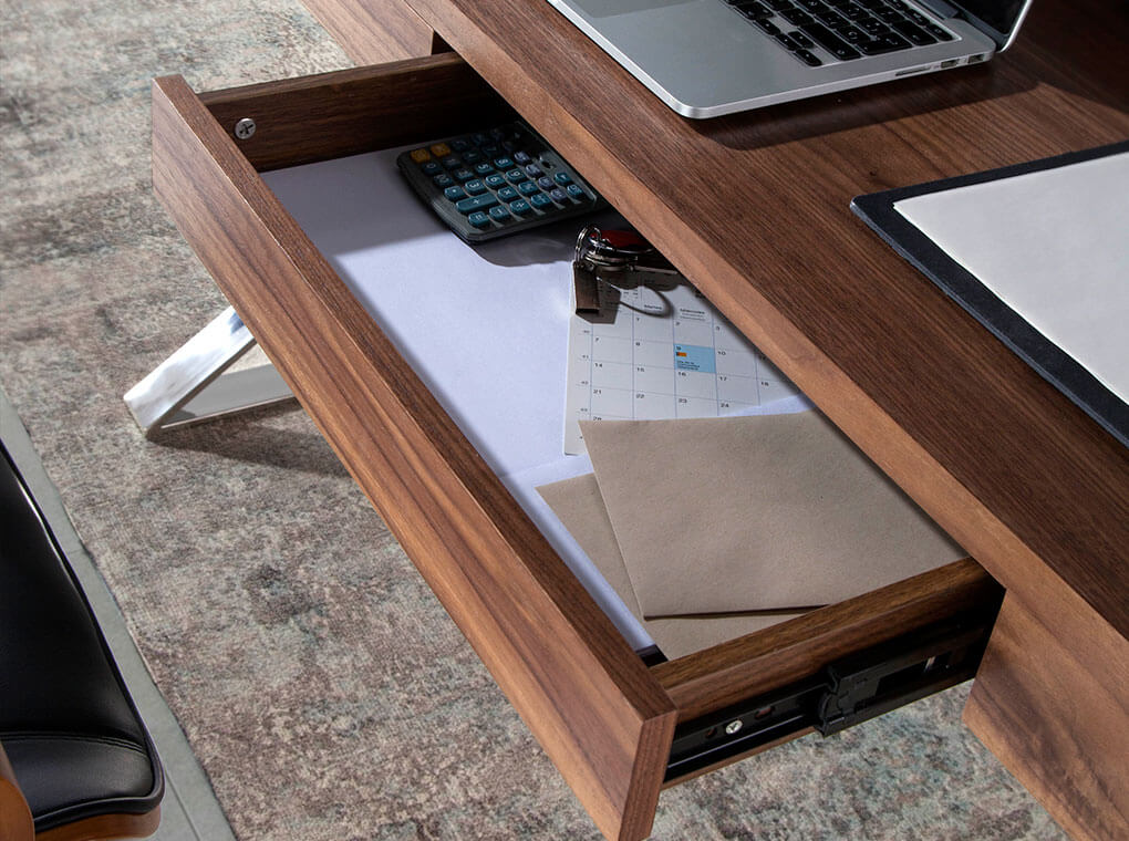 Walnut wood and chrome steel office desk