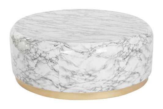 COFFEE TABLE IRON 119X119X45 FAUX MARBLE WHITE