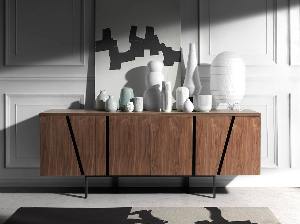 Walnut wood and black steel sideboard