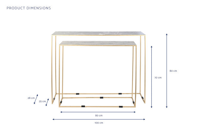 CONSOLE TABLE SET 2 IRON 100X28X80 FAUX MARBLE