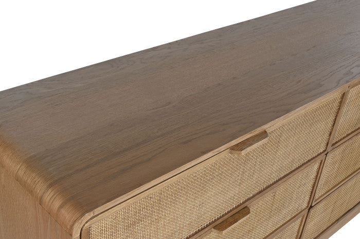 CHEST OF DRAWERS OAK RATTAN 182X45X81 NATURAL