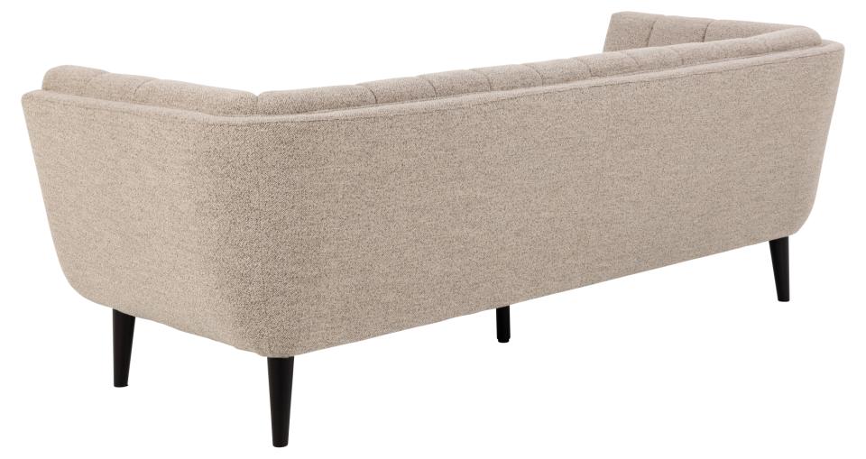 Tampa 3-seater, Monza fabric beige 60, base black NC lacquered rubberwood, with pocket springs and vertical stitchings, 218x86,5x76,5 cm