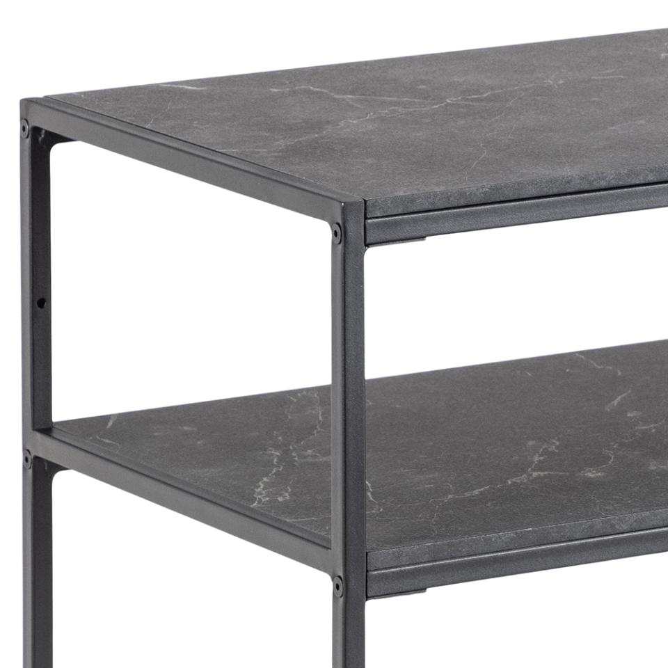 Infinity rectangular console table, top and 2 shelves matt black Izmir rough melamine, base matt black rough powder coated steel, 100x35x79 cm