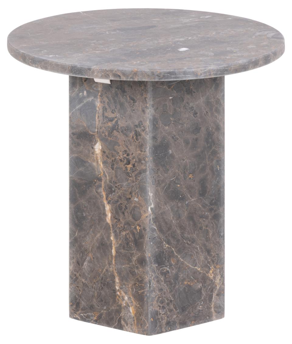 Naxos round side table, top and pillar base matt brown Marron lacquered marble, Ø50x50 cm