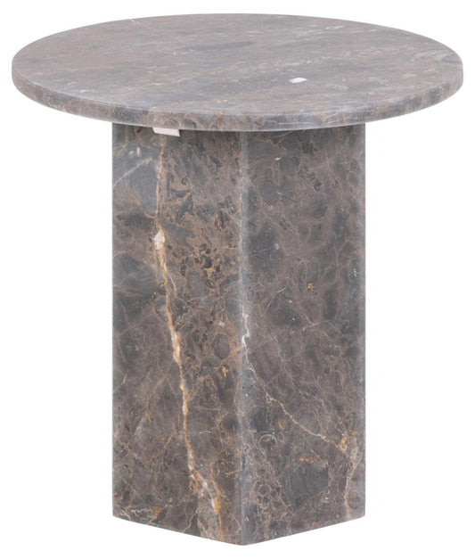 Naxos round side table, top and pillar base matt brown Marron lacquered marble, Ø50x50 cm