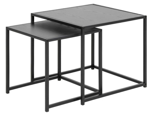 Seaford square nest of tables, top ash black rough melamine, base matt black rough powder coated steel, with set of 2 pcs, 50x50x45 cm