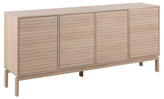 Linley sideboard, top, frame, 4 doors and 4 shelves white pigmented oiled oak veneer, base white pigmented oiled oak, with lamella front and push to open function, 180x40x80 cm