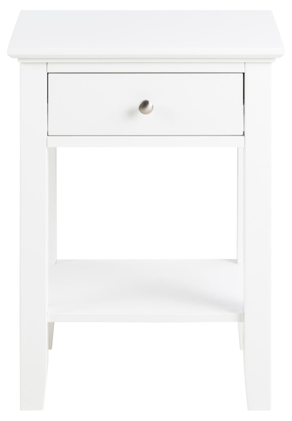 Linnea rectangular bedside table, top, drawer, shelf and base white UV painted MDF, 45x34x62,8 cm