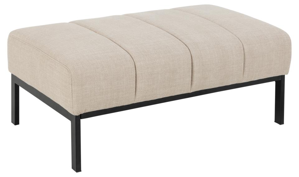 Caix square ottoman, Basel fabric beige 24, base matt black powder coated steel, with vertical stitchings, 100x61x41 cm