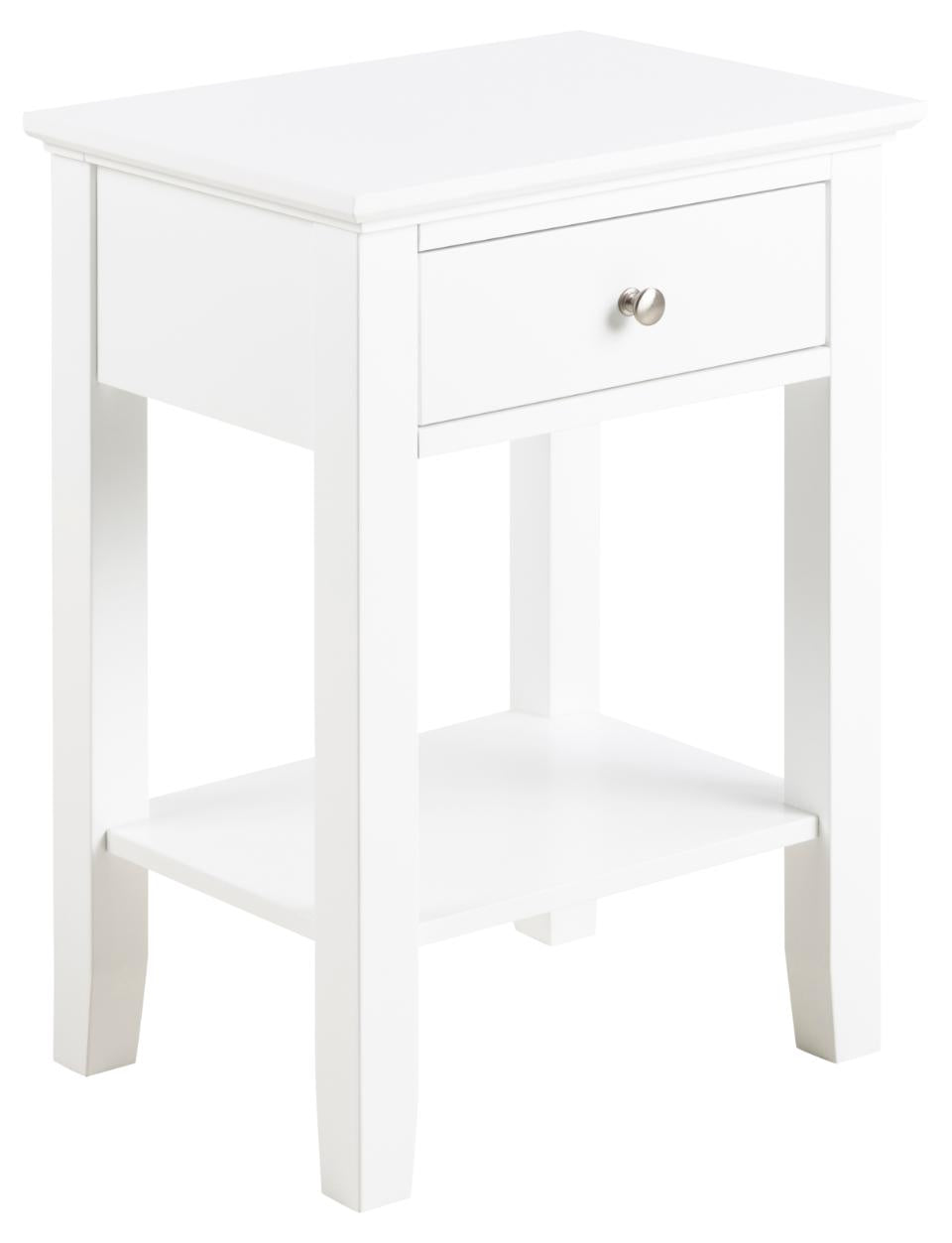 Linnea rectangular bedside table, top, drawer, shelf and base white UV painted MDF, 45x34x62,8 cm