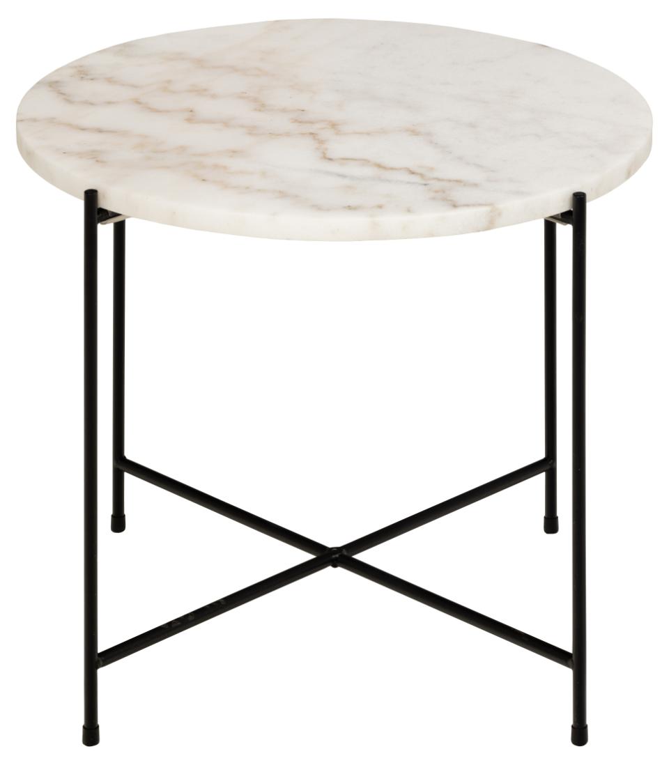 Avila round side table, top white Guangxi polished marble, base matt black rough powder coated steel, Ø52x40 cm