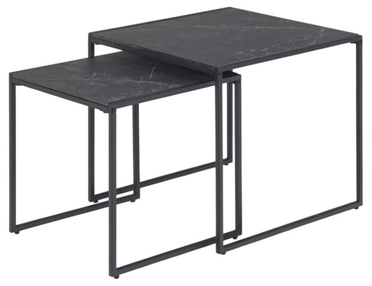 Infinity square nest of tables, top matt black Izmir rough melamine, sledge base matt black rough powder coated steel, with set of 2 pcs, 50x50x45 cm