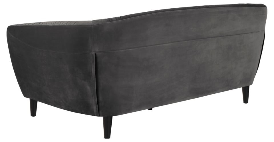 Ria 3-seater, Vic fabric dark grey 28, base black NC lacquered rubberwood, with pocket springs and tuftings, 191x84x78 cm