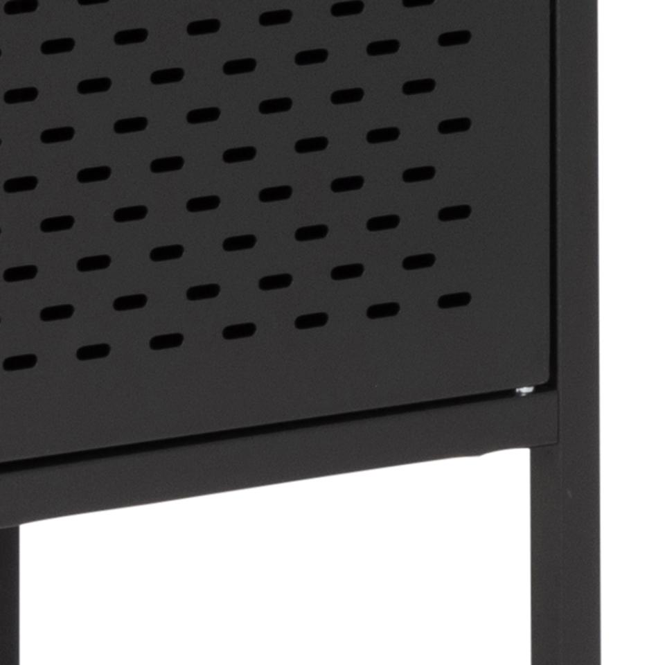 Newcastle cabinet, top, frame, 2 doors, 2 shelves and base matt black rough powder coated steel, with metal mesh, 80x40x160 cm