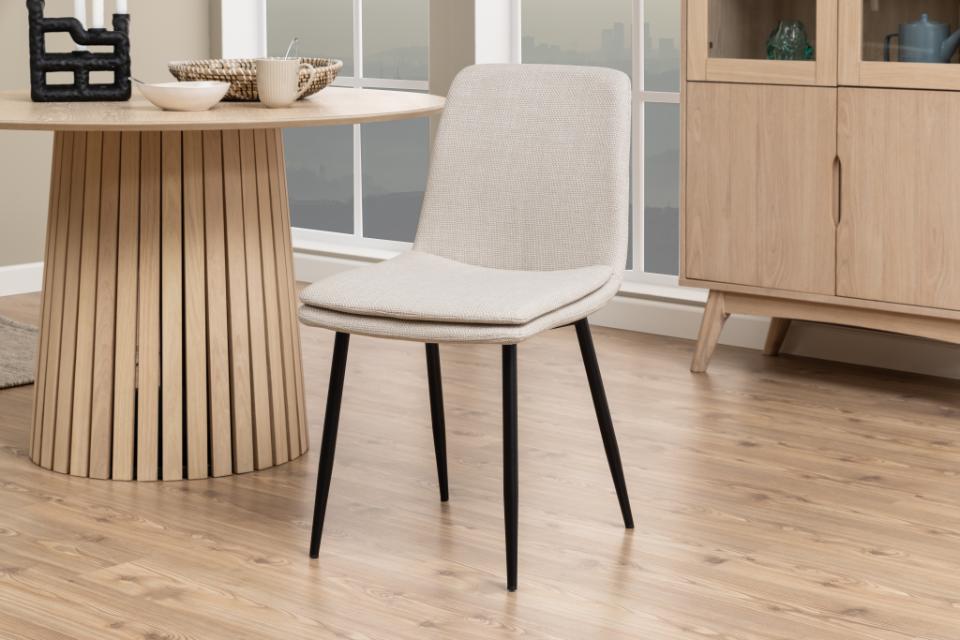 Becca dining chair, Basel fabric beige 24, base matt black rough powder coated steel, box 4 pcs