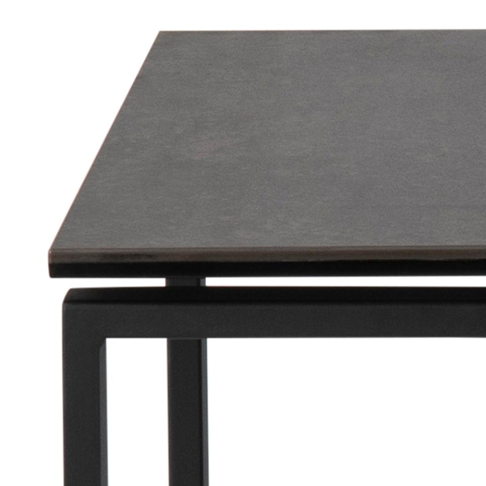 Katrine square nest of tables, top black Fairbanks rough ceramic, sledge base matt black rough powder coated steel, with set of 3 pcs, 50x50x55 cm