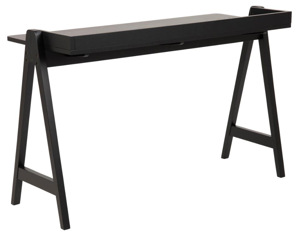 Miso rectangular office desk, top matt black AC lacquered oak veneer, base matt black AC lacquered rubberwood, 126,6x51,6x80 cm