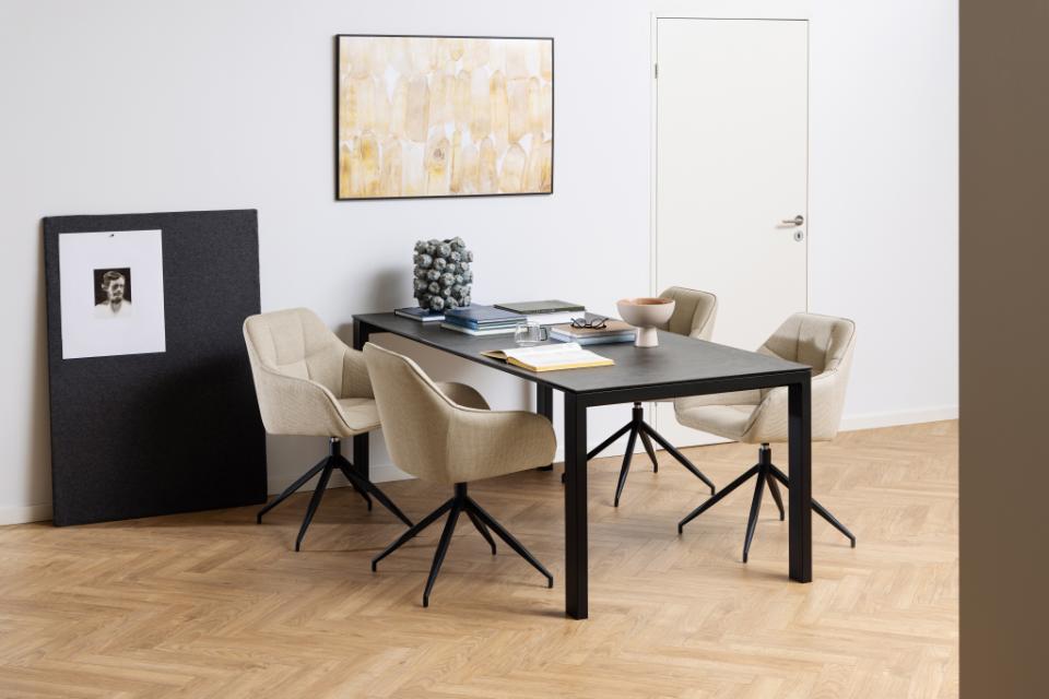 Brentford rectangular dining table, top black Fairbanks rough ceramic, base matt black rough powder coated steel, 200x90x75 cm