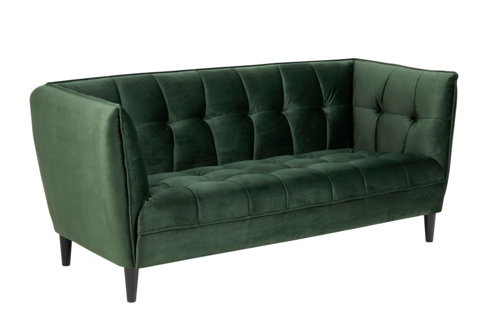 Jonna 2.5-seater, Vic fabric forest green 68AC, base black NC lacquered rubberwood, with tuftings, 182x82x80 cm