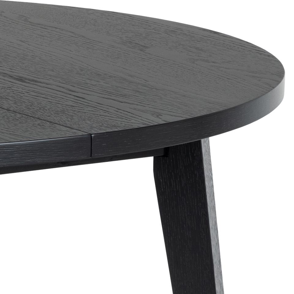 A-Line round dining table, top matt black PU lacquered oak veneer, base matt black NC lacquered oak veneer, Ø120/220x75 cm