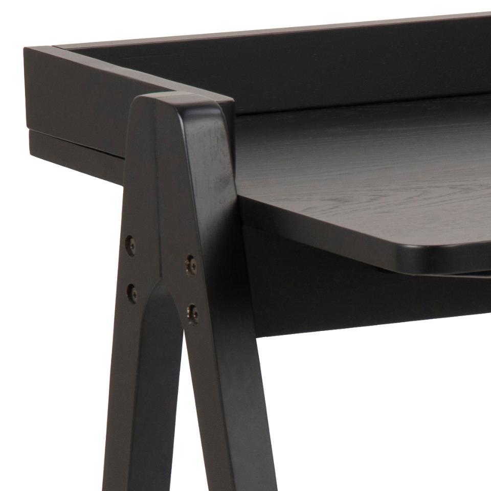 Miso rectangular office desk, top matt black AC lacquered oak veneer, base matt black AC lacquered rubberwood, 126,6x51,6x80 cm