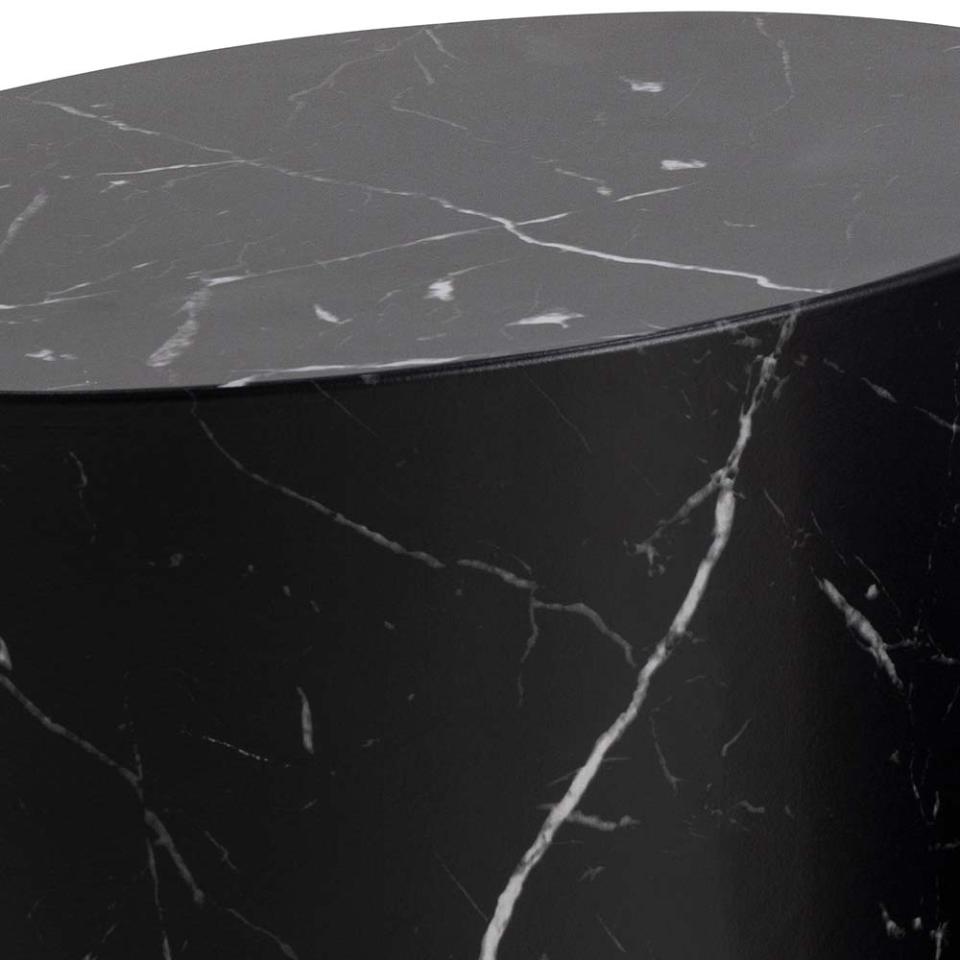 Mice oval coffee table set, top and base black marble Marquina rough paper, with set of 2 pcs, 33x48x40 cm