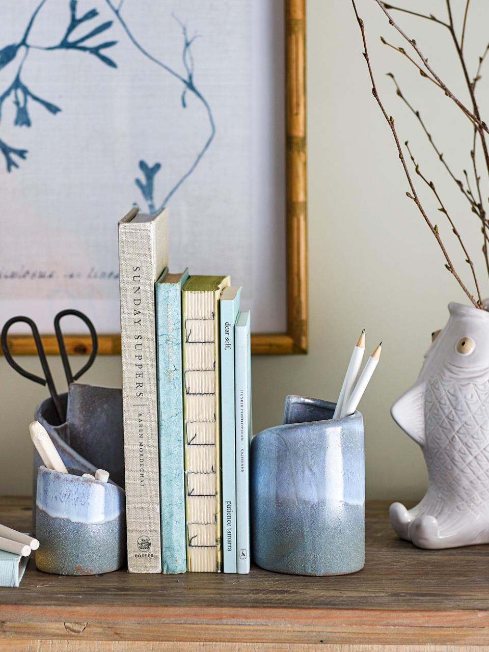 Meliad Bookend, Blue, Stoneware