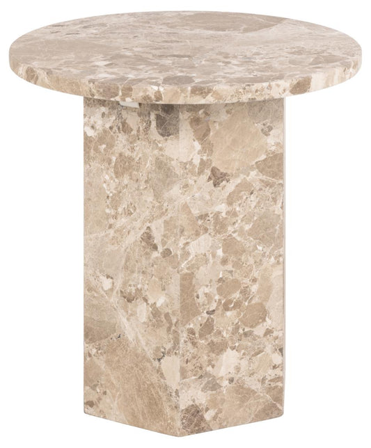 Naxos round side table, top and pillar base matt Latte brown lacquered marble, Ø50x50 cm