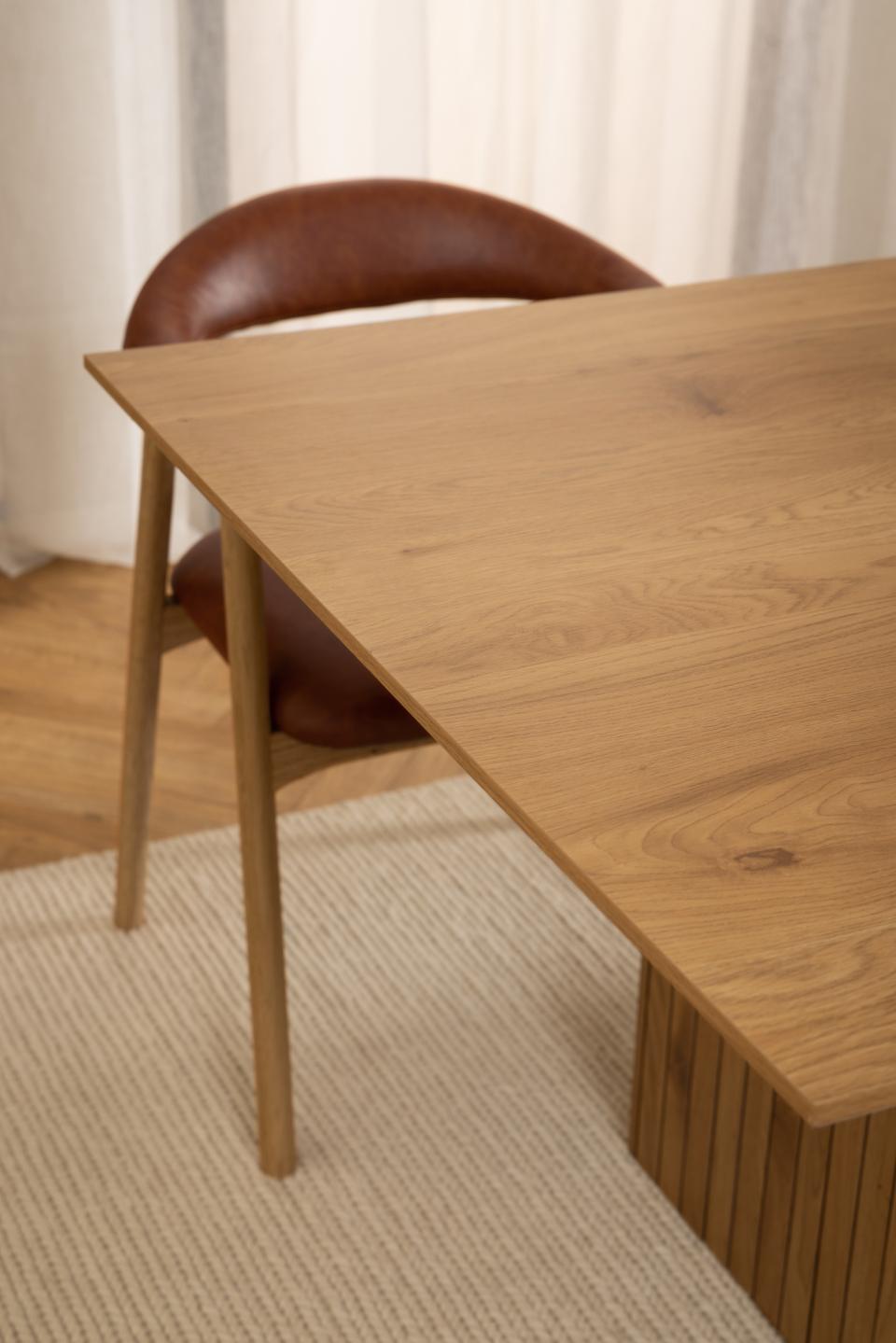 Colima rectangular dining table, top and base matt wild oak rough melamine, with lamella front, 210x100x75 cm