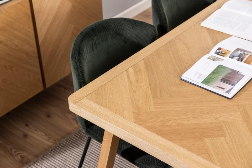 Galway rectangular dining table, top matt oak PU lacquered veneer, base matt oak NC lacquered, with herringbone, 200x100x75 cm