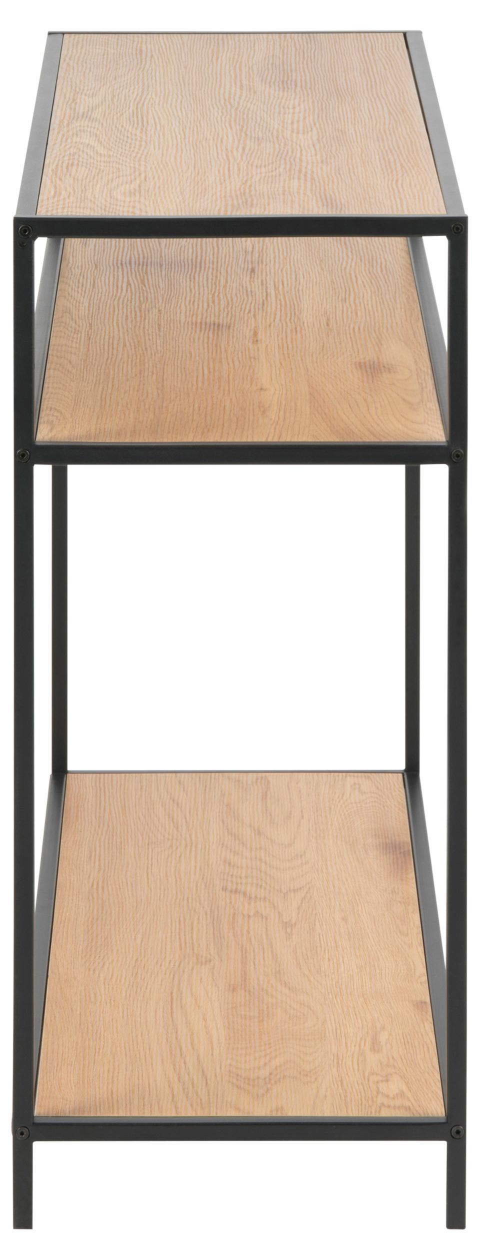 Seaford rectangular console table, top and 2 shelves matt wild oak rough paper, base matt black rough powder coated steel, 100x35x79 cm