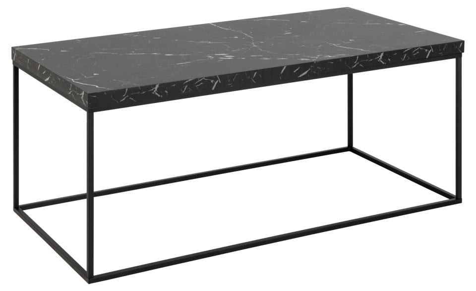 Barossa rectangular coffee table, top black marble Marquina rough melamine, base matt black rough powder coated steel, 110x55x45 cm