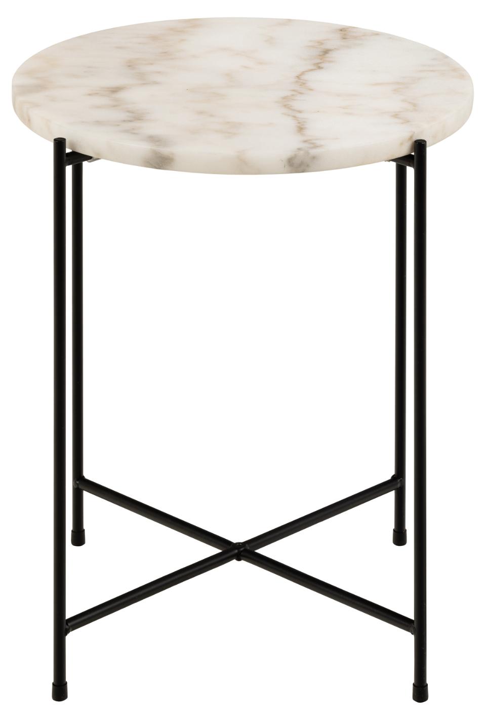 Avila round side table, top white Guangxi polished marble, base matt black rough powder coated steel, Ø42x45 cm