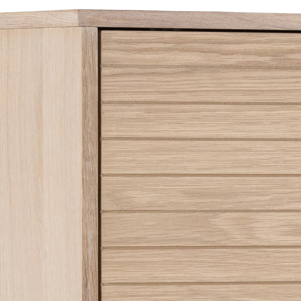 Linley cabinet, top, frame, 2 doors and 4 shelves white pigmented oiled oak veneer, base white pigmented oiled oak, with lamella front and push to open function, 90,8x40x150 cm