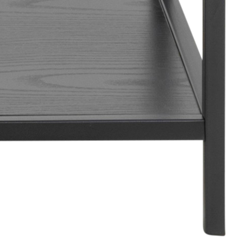 Seaford rectangular console table, top and 2 shelves ash black rough melamine, base matt black rough powder coated steel, 100x35x79 cm