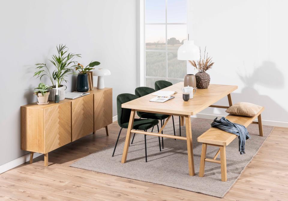 Galway rectangular dining table, top matt oak PU lacquered veneer, base matt oak NC lacquered, with herringbone, 200x100x75 cm