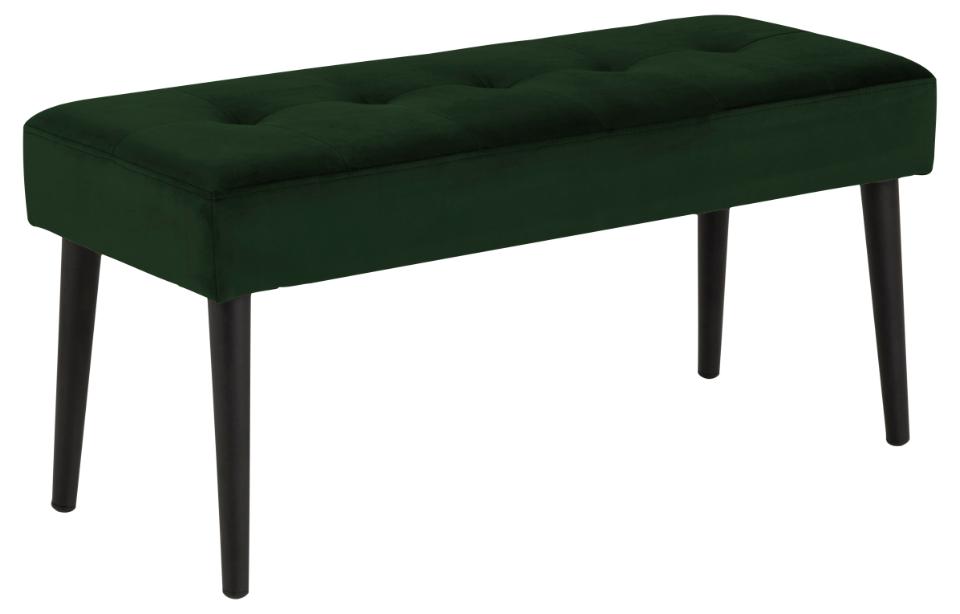 Glory bench, Vic fabric forest green 68AC FR, base matt black rough powder coated steel, with tuftings, 95x38x45 cm