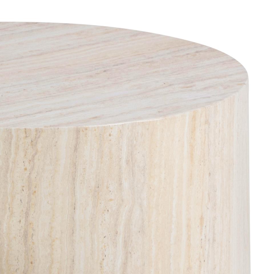 Dice round coffee table set, top and base travertine rough paper, with set of 2 pcs, Ø58x40 cm