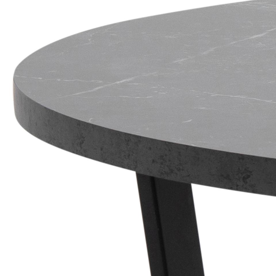 Amble round dining table, top black marble Izmir melamine, base matt black rough powder coated steel, Ø110x75 cm